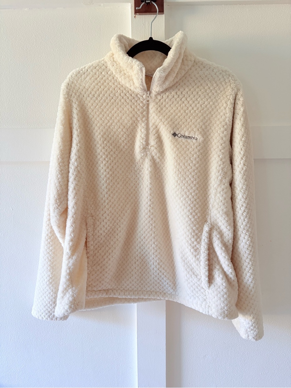 Columbia Cream Sherpa Fleece Quarter Zip Pullover Women’s Large Ivory Cozy Soft - Picture 5 of 13
